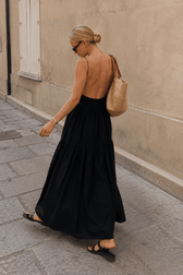 Solid Backless Long Dress