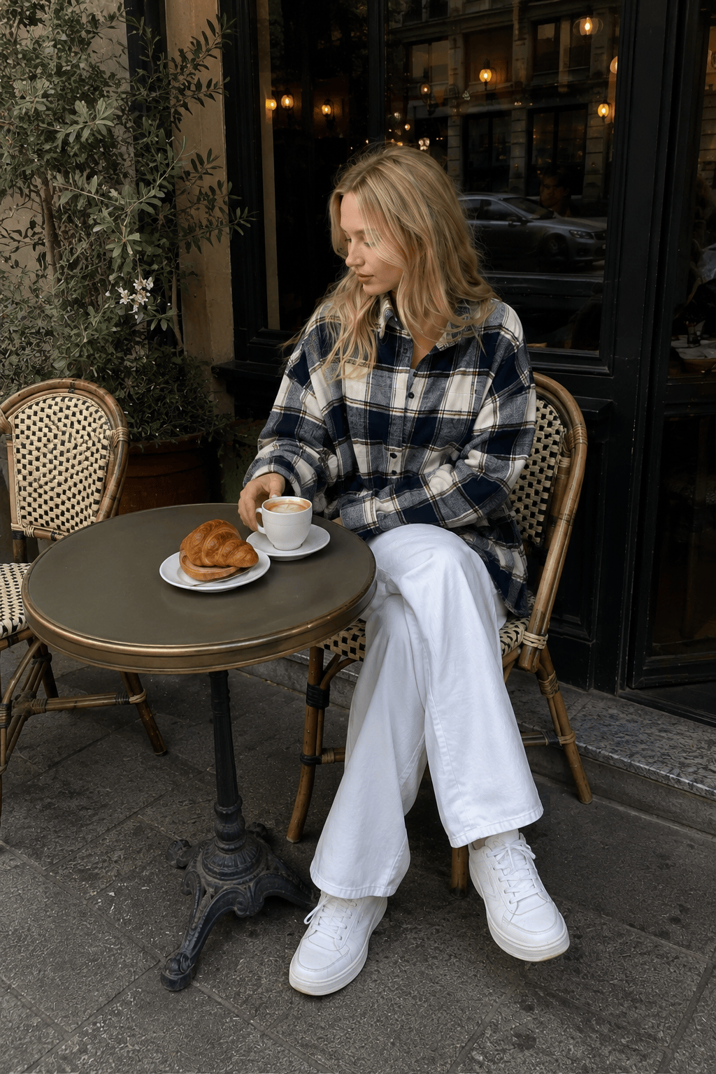 Relaxed Fit Plaid Long Sleeve Blouse