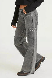 Y2K Pearl Embellished High Waist Boyfriend Straight Jeans