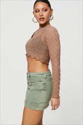 Low-Rise Pleated Denim Mini Skort
