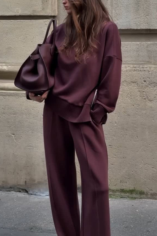Drop Shoulder Sweatshirt and Wide Leg Pants Two Piece Set