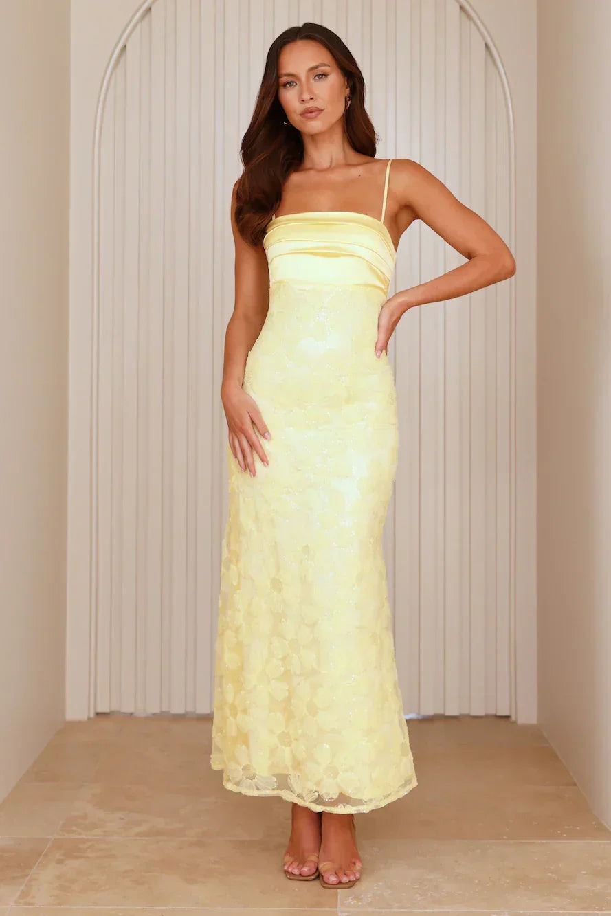 Sequin Floral Mesh Satin Straight Neck Cami Maxi Dress 2
