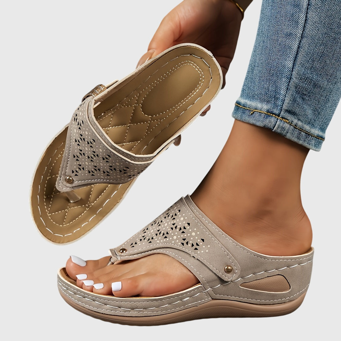 Cut Out Thong Platform Wedge Sandals 7