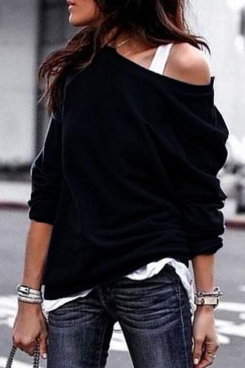 One Shoulder Long Sleeve Hoodie