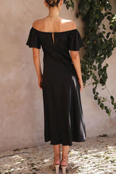 Pure Love Satin Butterfly Sleeve Slit Midi Dress - View 15