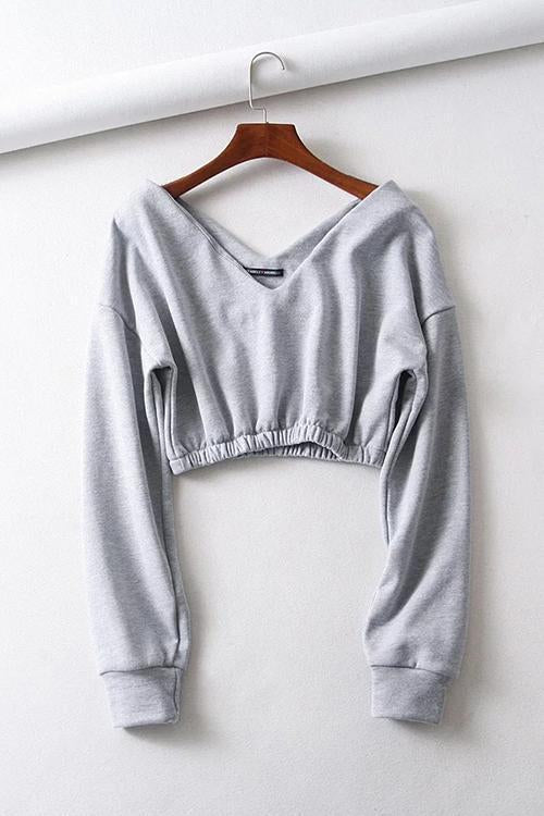 V Neck Long Sleeve Crop Top
