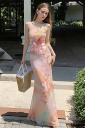 Vibrant Floral Slim Fit Mermaid Slip Dress