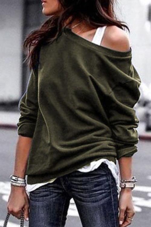 One Shoulder Long Sleeve Hoodie