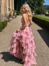 Strapless Floral Print Ruched Elegant Slim Prom Dress