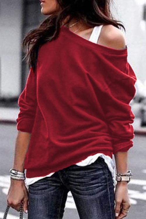 One Shoulder Long Sleeve Hoodie