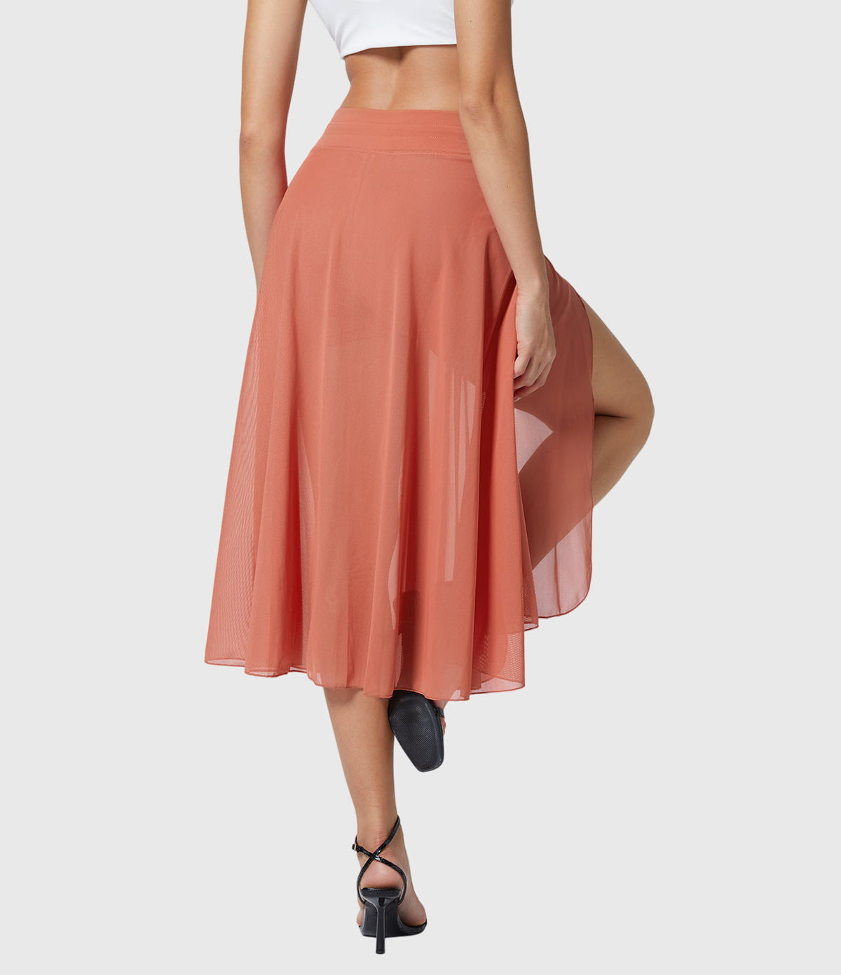 High Waist Drawstring Front Slit A-Line Midi Skirt