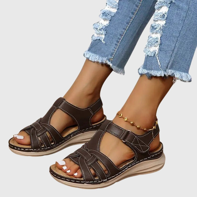 Caged Hook and Loop Strap Wedge Sandals