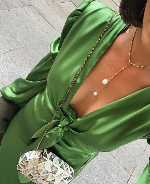 Classy V Neck Green Prom Dress,Green Wedding Guest Outfit cc1351