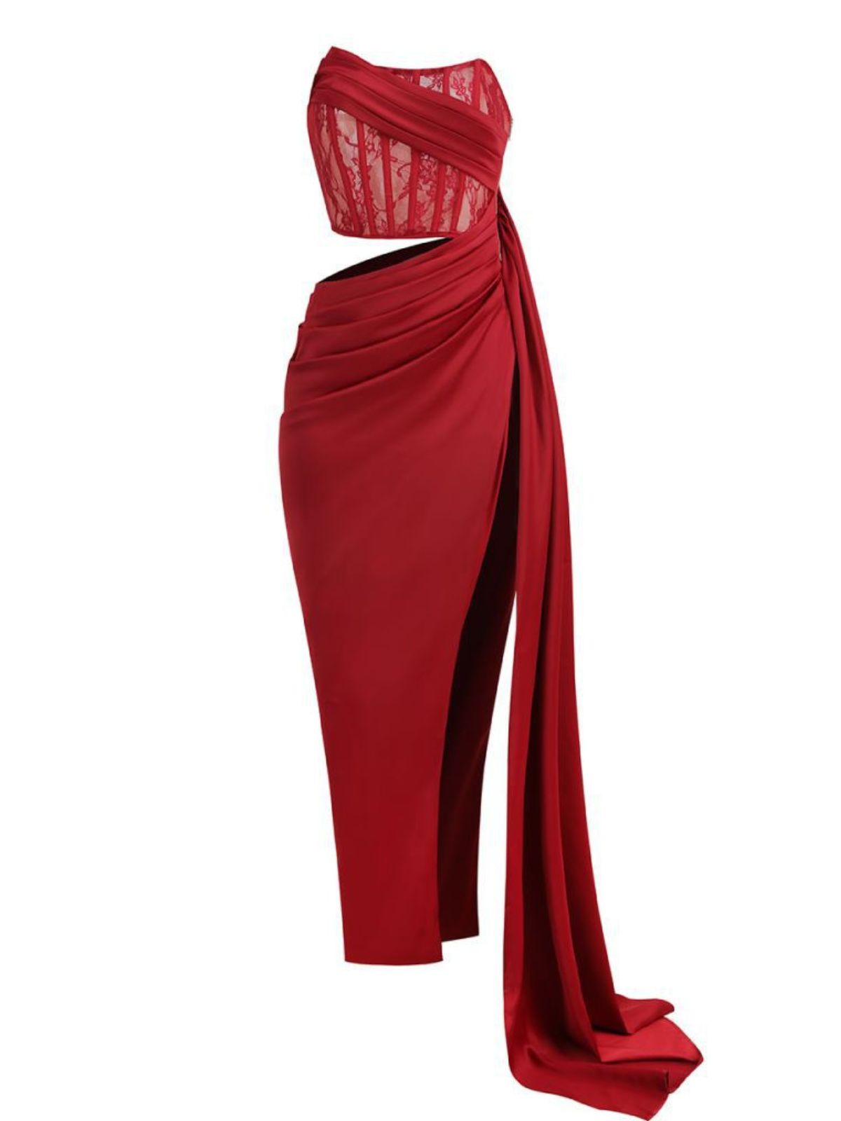 Leif Lace Corset Split Maxi Dress In Red 6