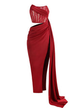 Leif Lace Corset Split Maxi Dress In Red 6