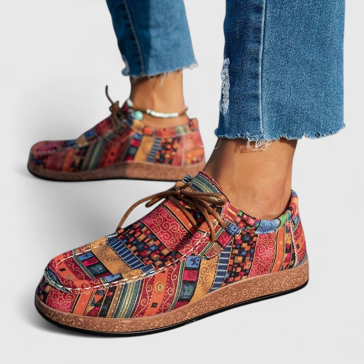 Aztec Print Lace Up Flat Sneakers