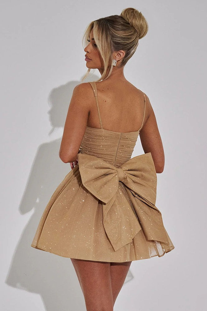 Satin Bow A-Line Mini Dress - View 7