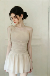 Romantic Solid Waist Cinch One Shoulder Bow One Piece Swimwear