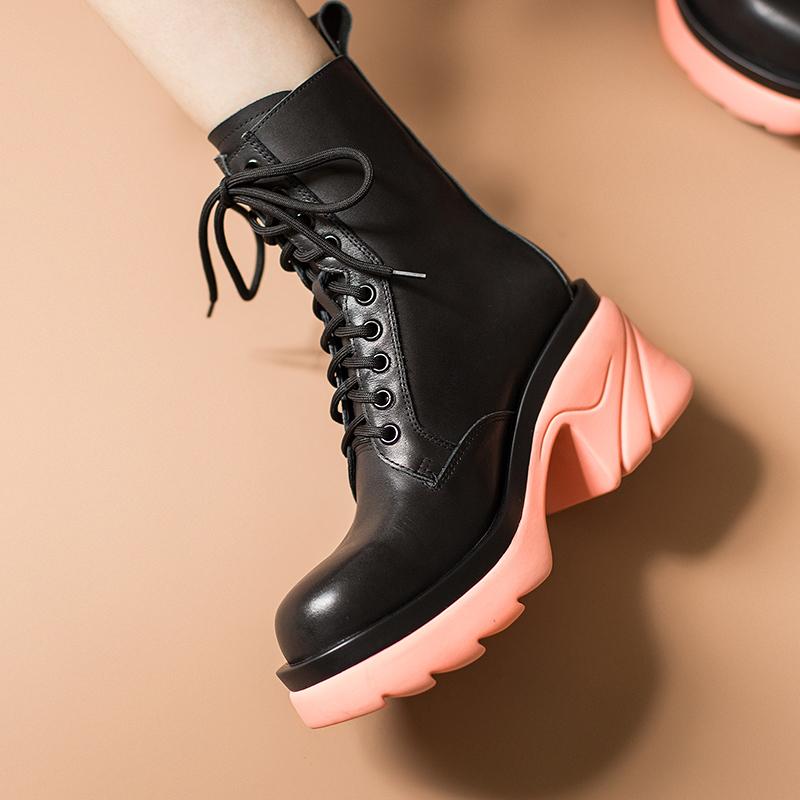Colorful Sole Leather Boots Designer Retro Chunky Riding Boots High Heel Handmade