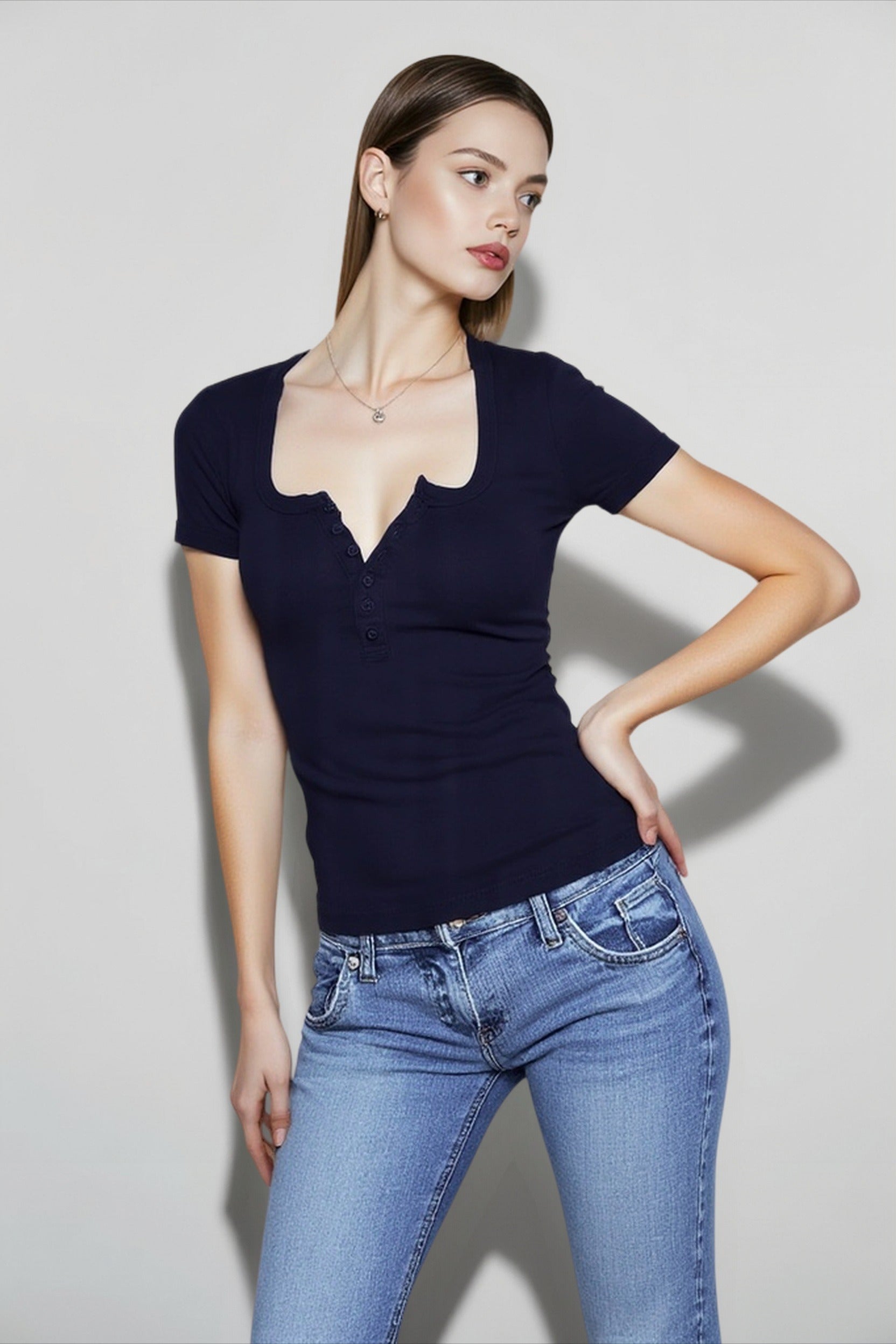 Cinched Waist Square Neck Top