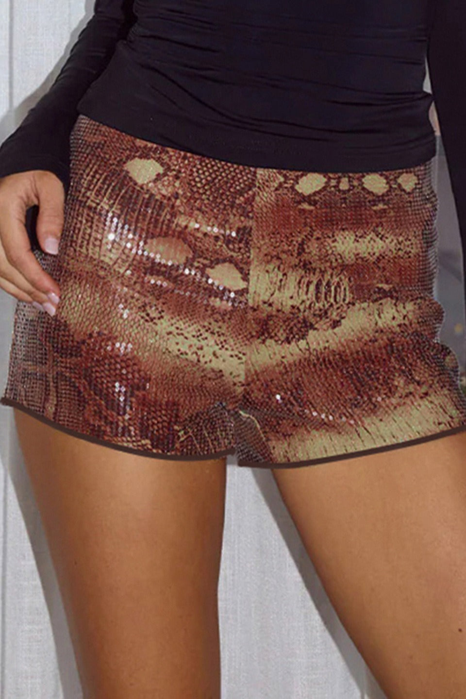 Vintage Reptile Embellished Bodycon Shorts