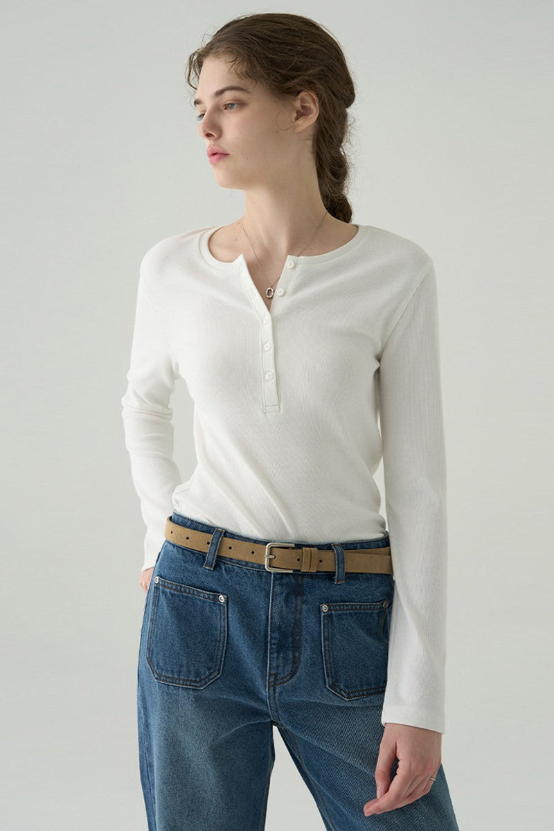 Vintage Structured Henley Long Sleeve Top