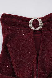 Sequined Strapless Cutout Cowl Neck Mini Dress