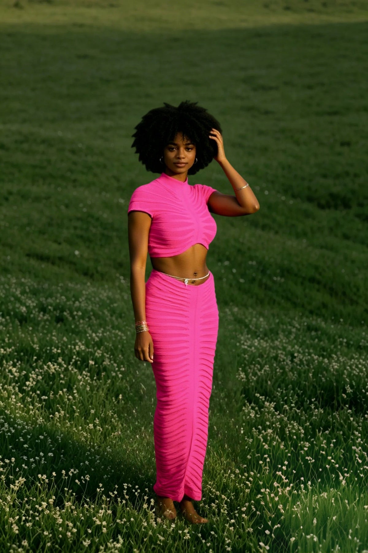 Sheer Stripe Knit Mock Neck Crop Top and Maxi Skirt Two Piece Set 8