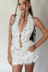 Backless Halter-Neck Sequin Dress