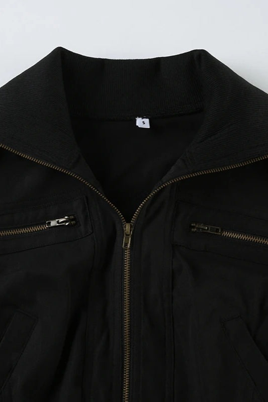 Casual Girdling Waist Black Jacket