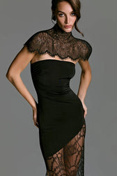 Lace Trim Strapless Capelet Fit Floor Lace Dress