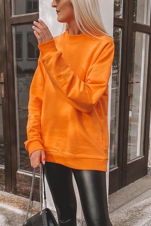 Solid O Neck Long Sleeve Hoodie