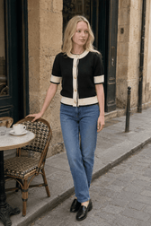 Black White Contrast Slim Cardigan
