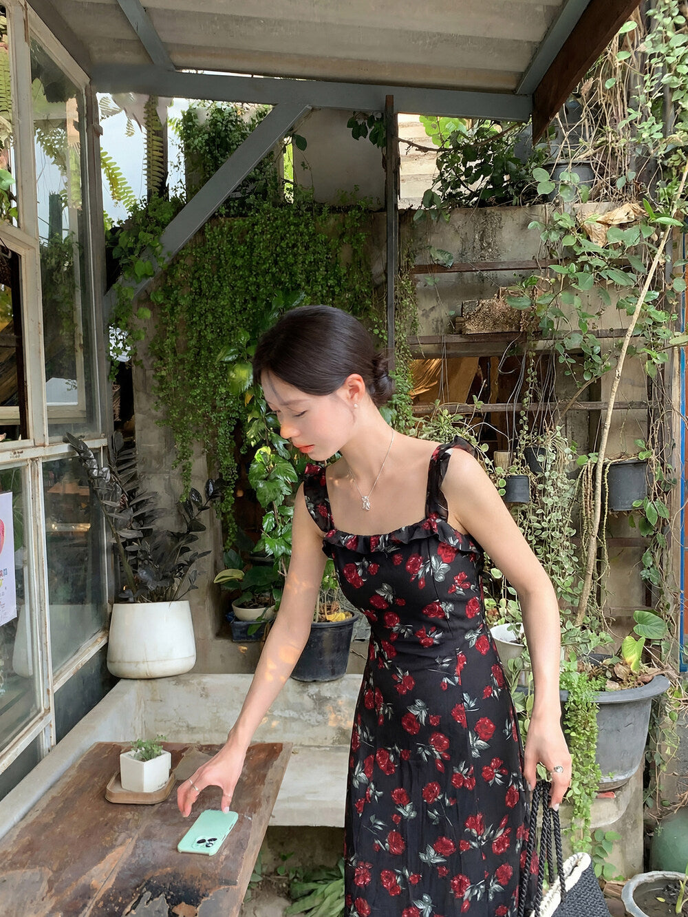 Floral Square Neck Ruffle Sleeveless Maxi Dress