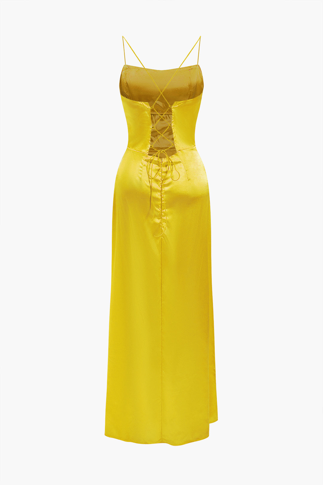 Satin Cowl Neck Corset Bodice Spaghetti Strap High Split Maxi Gown 28