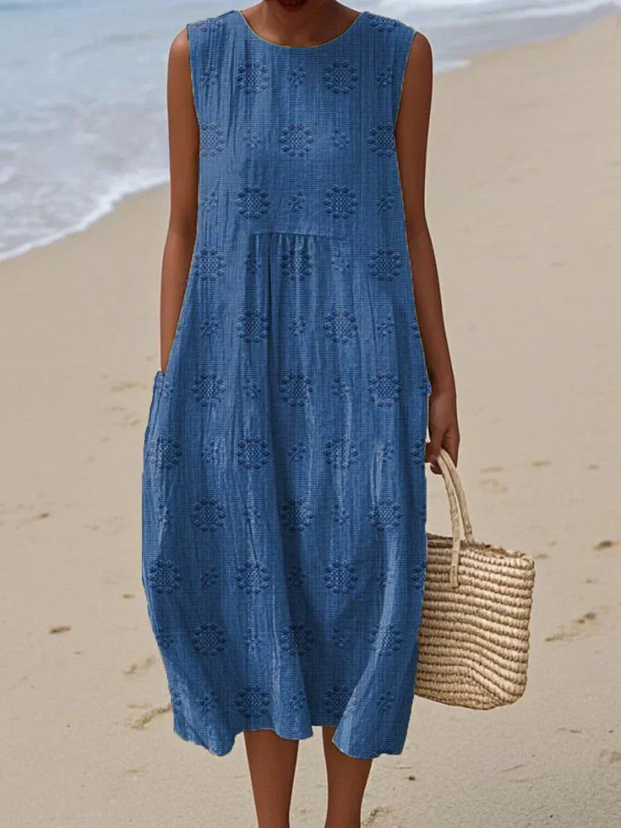 Floral Textured Sleeveless Pocket Midi Dress 2