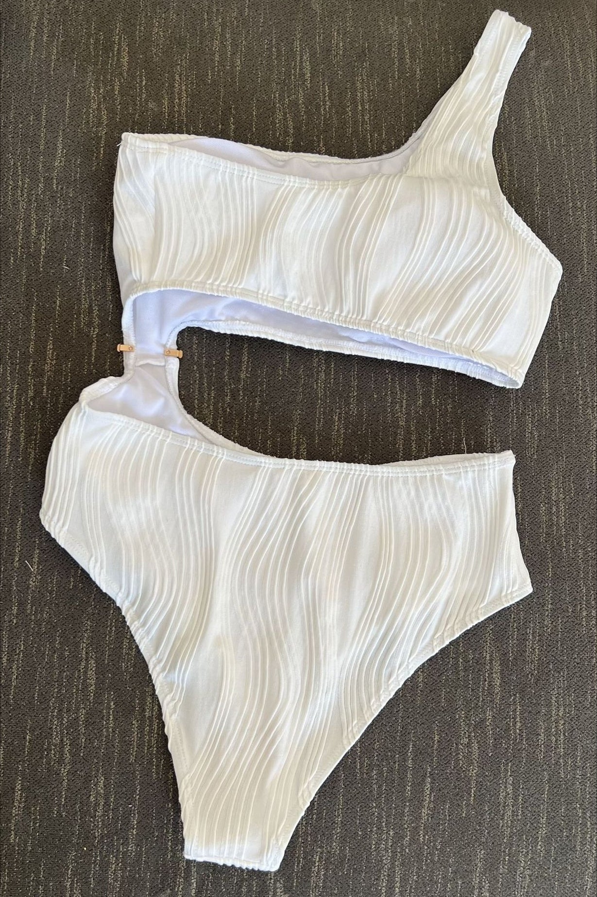 Textured Patchwork Cutout One Piece Swimwear