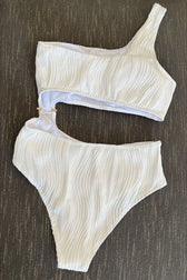 Textured Patchwork Cutout One Piece Swimwear