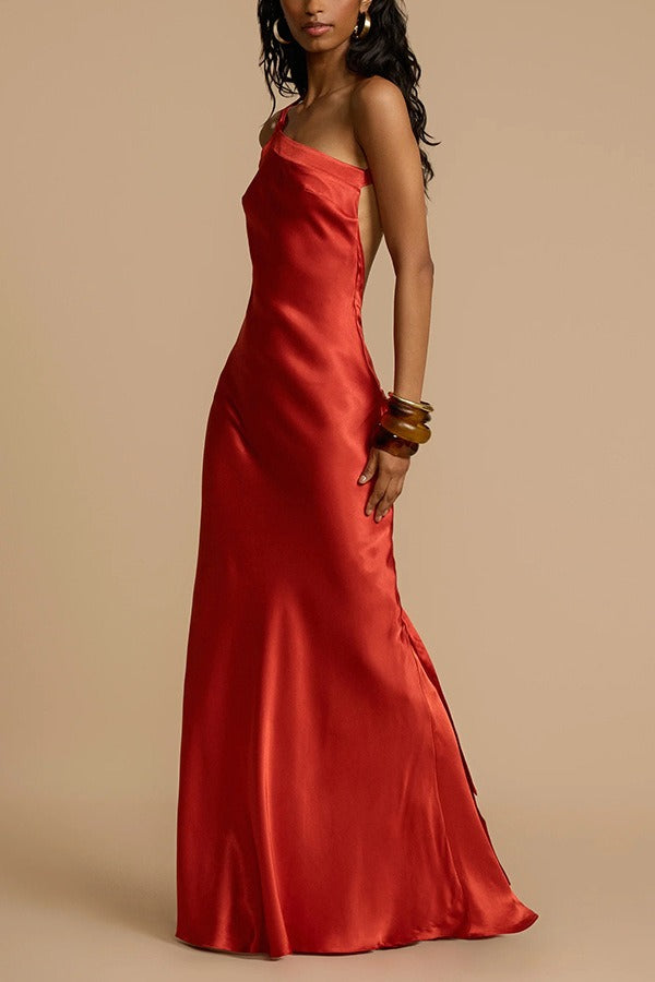 Satin One Shoulder Bias Cut Mermaid Formal Gown - View 11