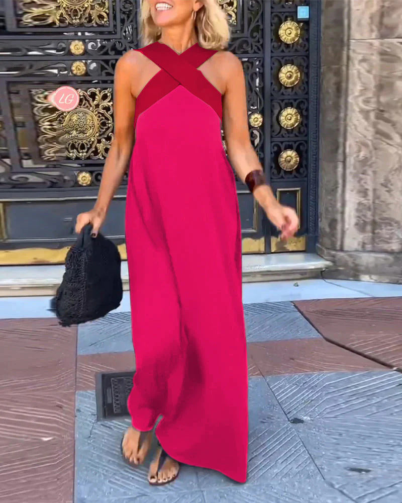 Cross Front Halter Neck Sleeveless Maxi Dress 9