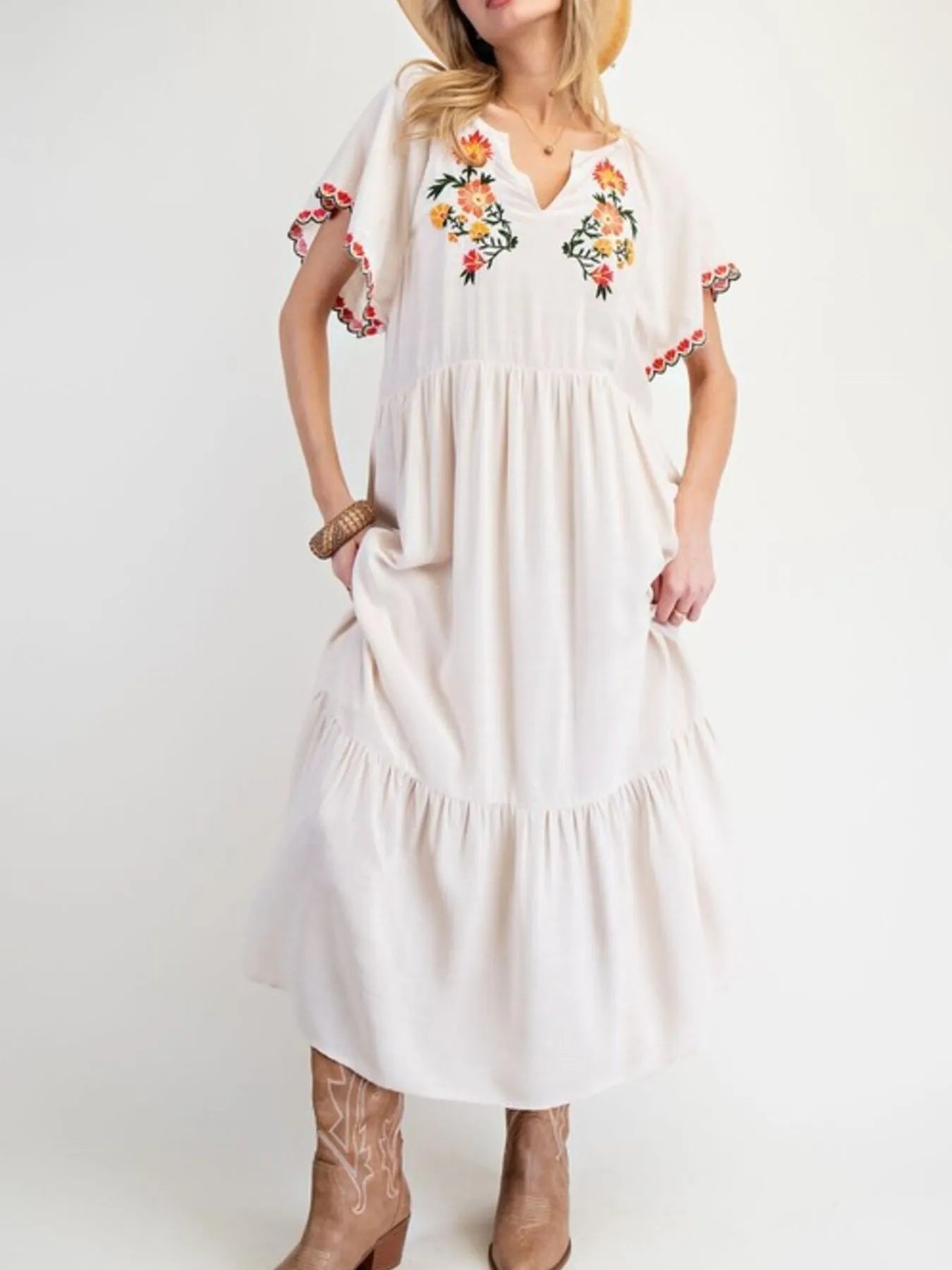 Donatella Chic Loose Casual Floral Long Sleeve Maxi Dress Elevated Occasion Wear