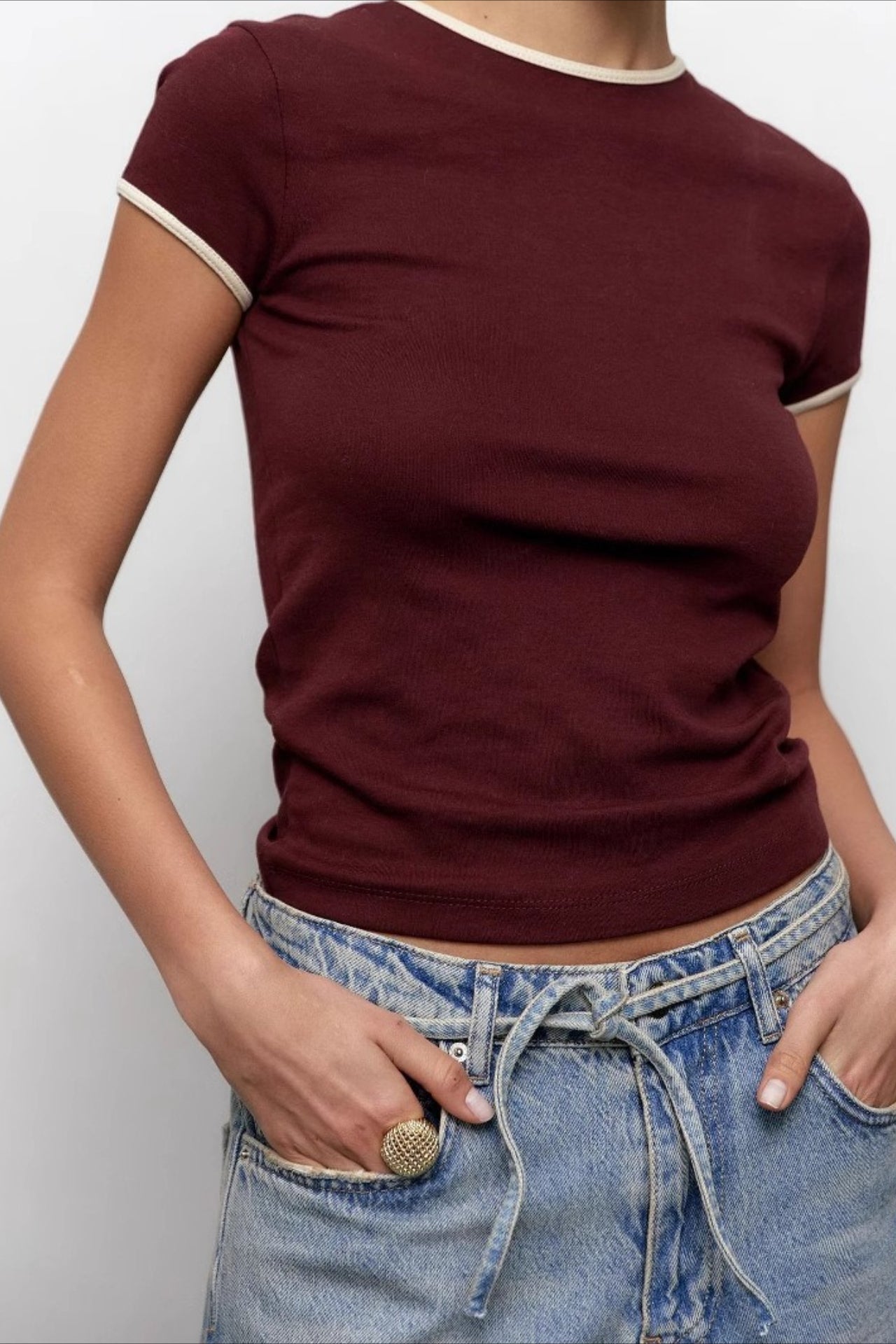 Contrast Trim Crewneck Tee T-Shirt