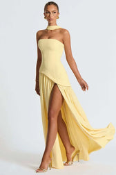 Strapless Side Slit Maxi Prom Dress