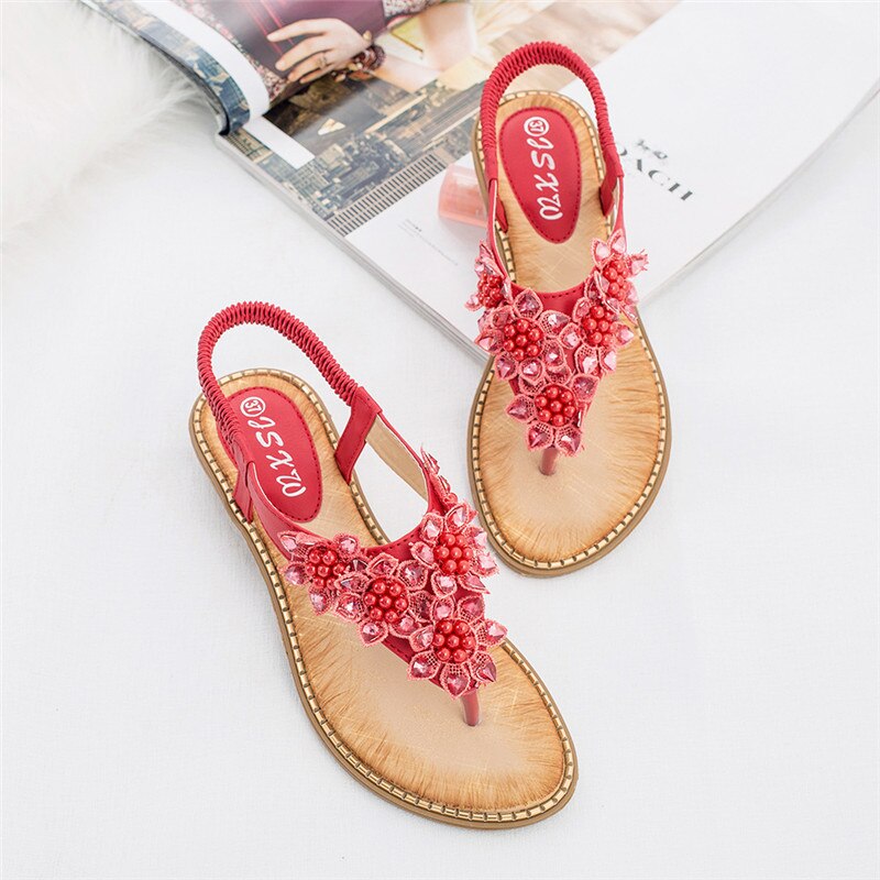 New Fashion Bead Flower Round Toe Flip-Flop Sandals