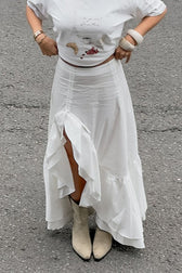Cotton Asymmetric Slit Maxi Skirt