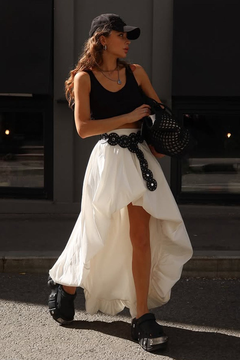 Cotton Tulip Hem Asymmetric Skirt