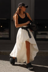 Cotton Tulip Hem Asymmetric Skirt