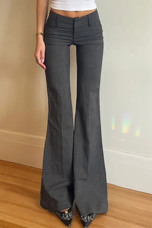 Low Rise Tailored Flare Leg Suit Trousers