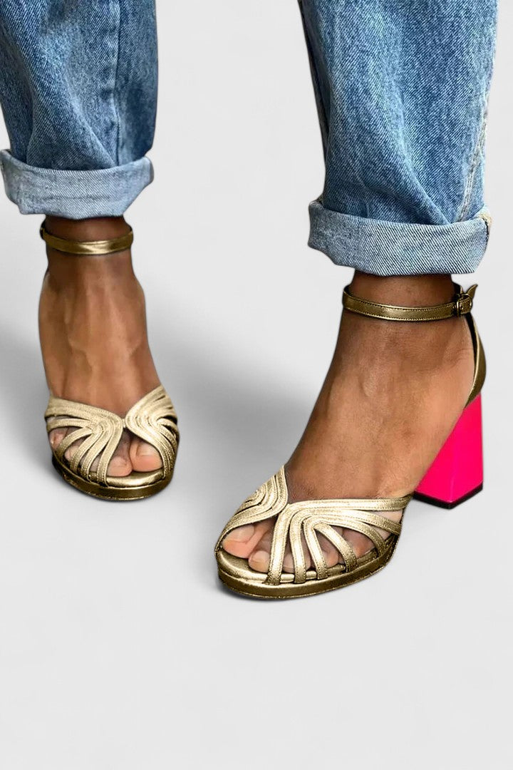 Open Toe Woven Strap Ankle Strap Block Heel Sandals