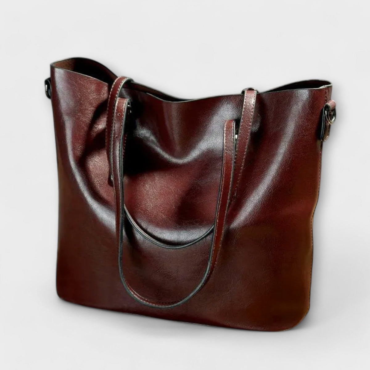 Oiled Faux Leather Bucket Tote Shoulder Bag
